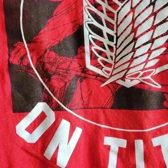 Sword Attack Titan Logo Men's T Shirt Atack on Titan Size M Red Short Sleeve - Picture 7 of 10